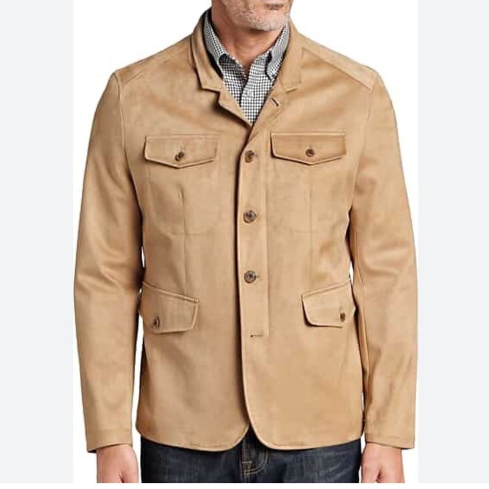 Joseph Abboud Men's Modern Fit Hybrid Jacket Tan Faux Suede XXL